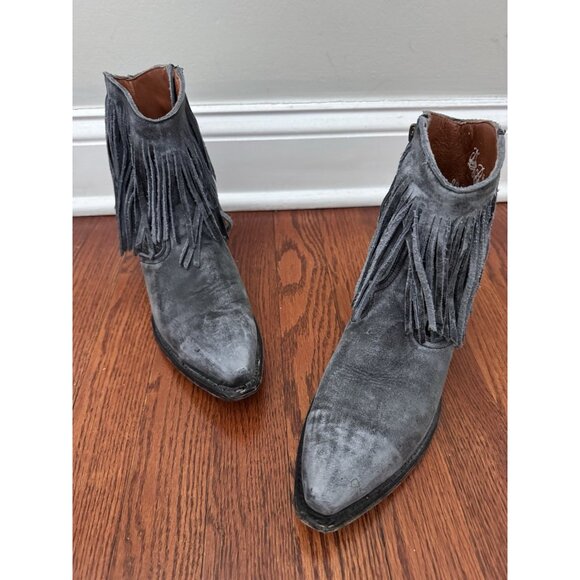 DAN POST Women 7.5 FRINGE Leather Suede Western Boots Blue - Picture 2 of 10